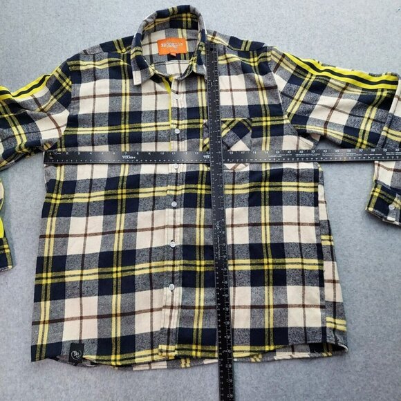 Brooklyn Standard Button Shirt Yellow Plaid  XL  Yellow Black Stripes on Sleeves - Picture 9 of 15